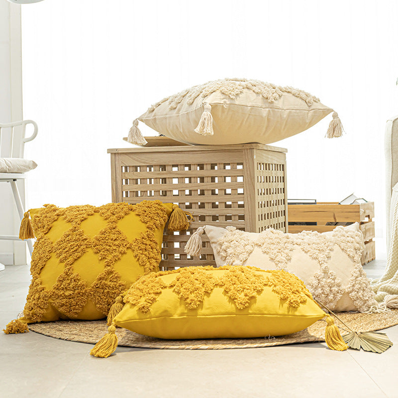 Tufted Throw Pillow With Tassels - My Home Decor